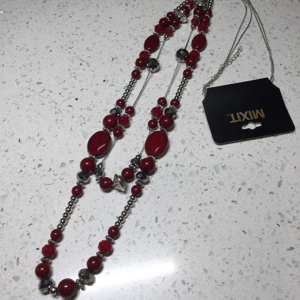 MixIt Red and Silver Long Necklace NWT